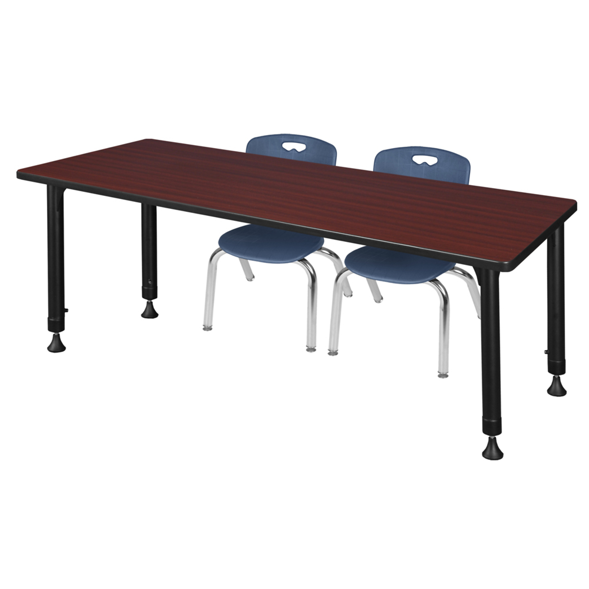 Regency Kee Adjustable Classroom Table with 2 Andy Stack Chairs — 60in. x 24in., Mahogany/Grey, Height Adjustable, Model# MT6024MHAPBK45NV